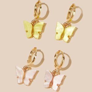 Butterfly Decor Mini Hoops, Light Pink